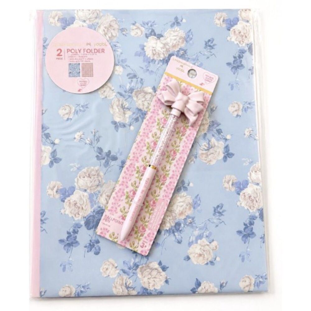 LoveShackFancy x Yoobi 3-Piece Floral Folder + Bow Pen Set/ NEW